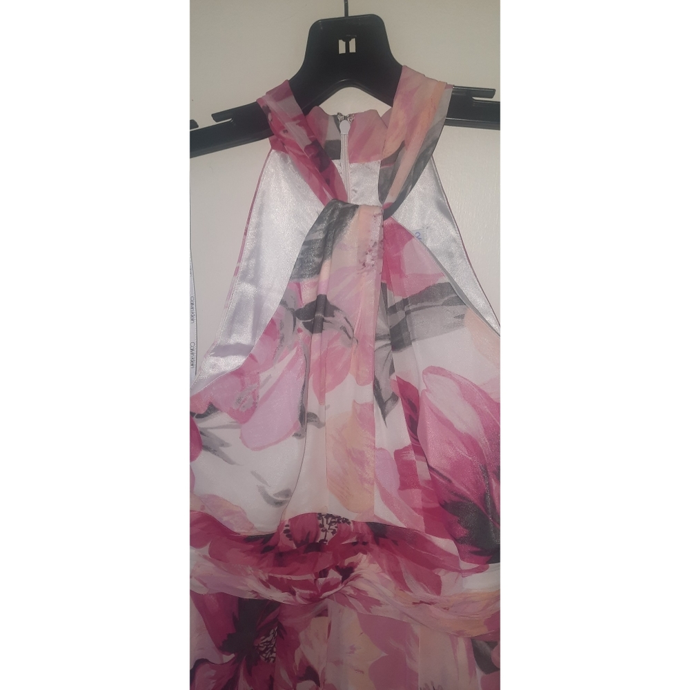 Calvin Klein Chiffon Floral Alter Neck Maxi Dress - Gem